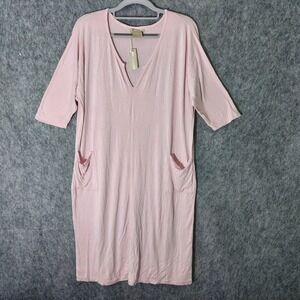 Ink+Ivy Dress M Pink V Neck Relaxed Fit‎ Pockets Soft Stretch Casual Minimalist